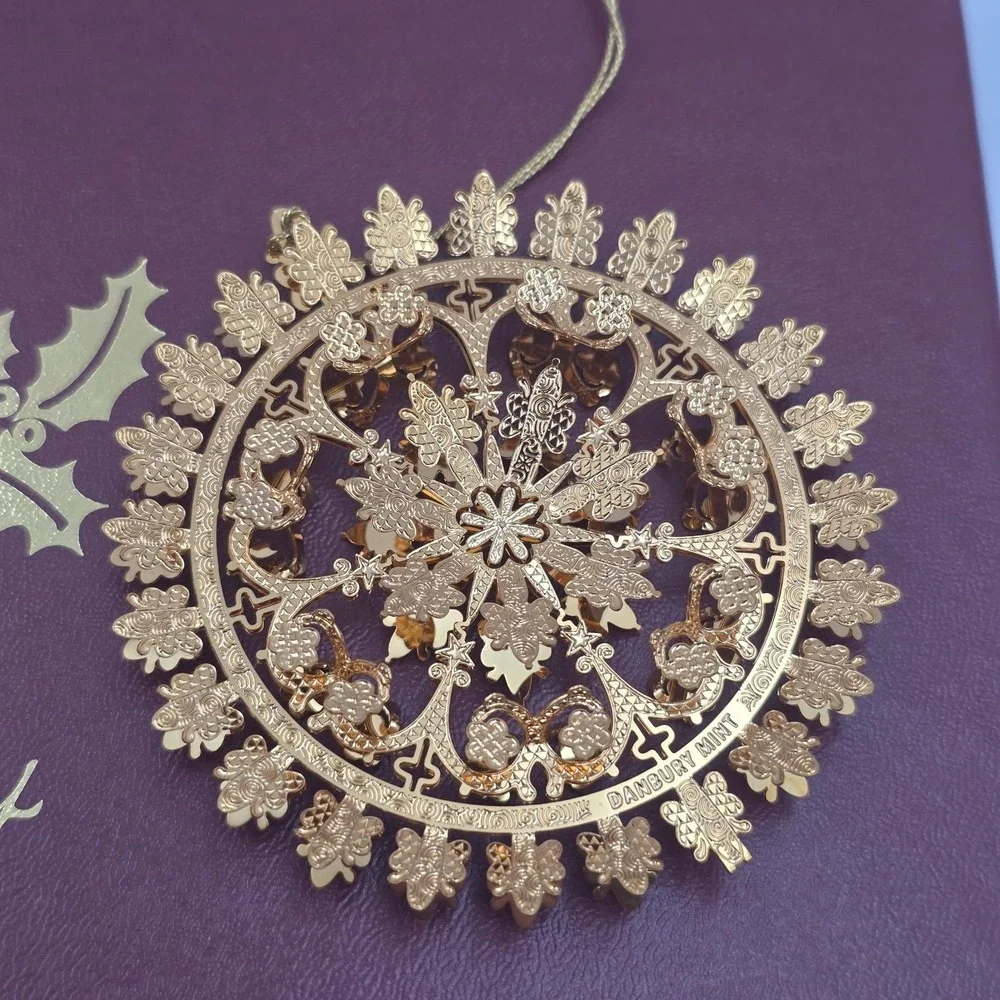 2004 Danbury Mint 23KT Gold Plated Christmas Ornament Collection Set12 Box 3D
